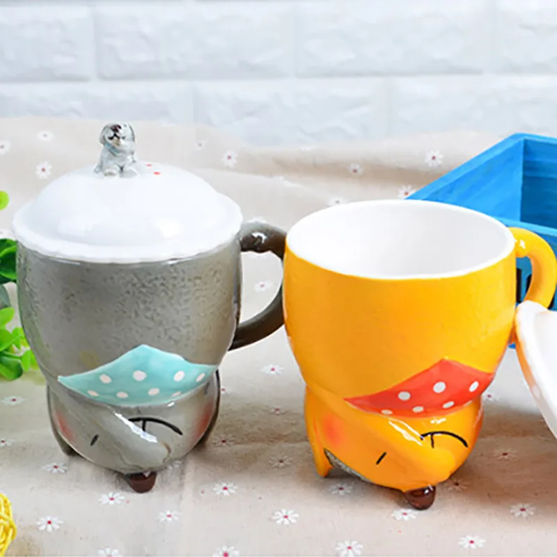 Симпатичные керамические кружки в стиле улыбка собака с крышкой креативная