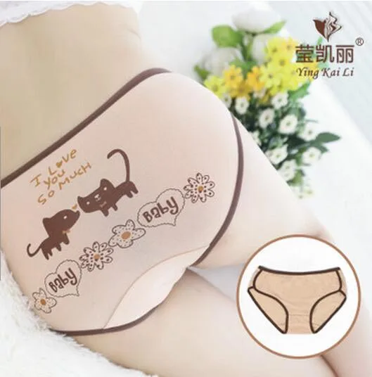 Shantou MS Брендовые женские трусы с милым котенком 909 хлопок Размер M L#7291 - Цвет: A apricot