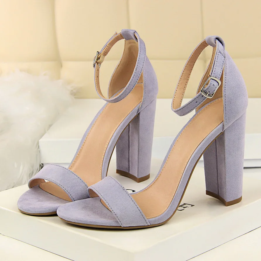 9.5cm Purple Flock Женские классические замшевые босоножки на платформе и высоком квадратном каблуке 13 см; женские летние туфли на массивном каблуке; пикантные туфли-лодочки телесного цвета; цвет хаки, красный - Цвет: 9.5cm Purple Flock