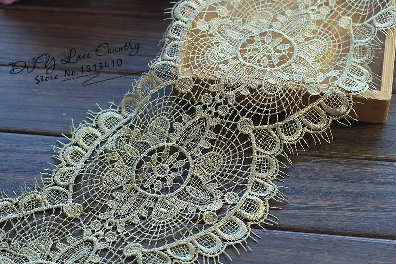 2 ярда/лот кружевная отделка Шантильи винтажная Золотая ткань для свадебных