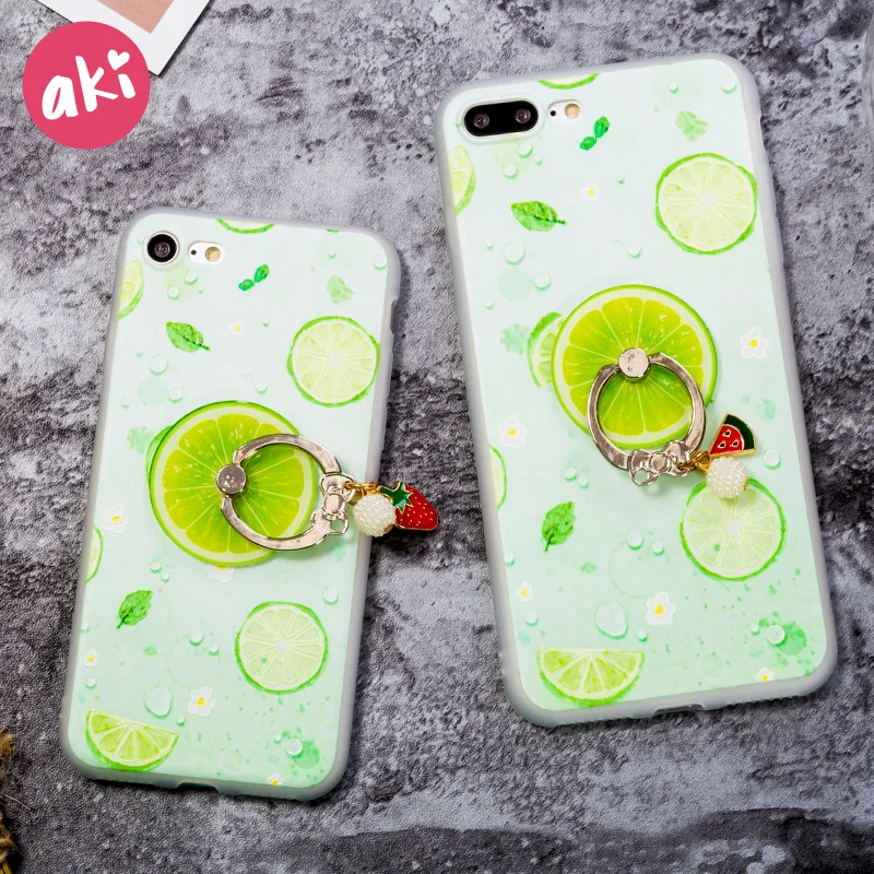 Чехол для телефона Аки iPhone 8 7 6S 6 Plus Летний Фруктовый лимон 3D мягкий рельеф ТПУ