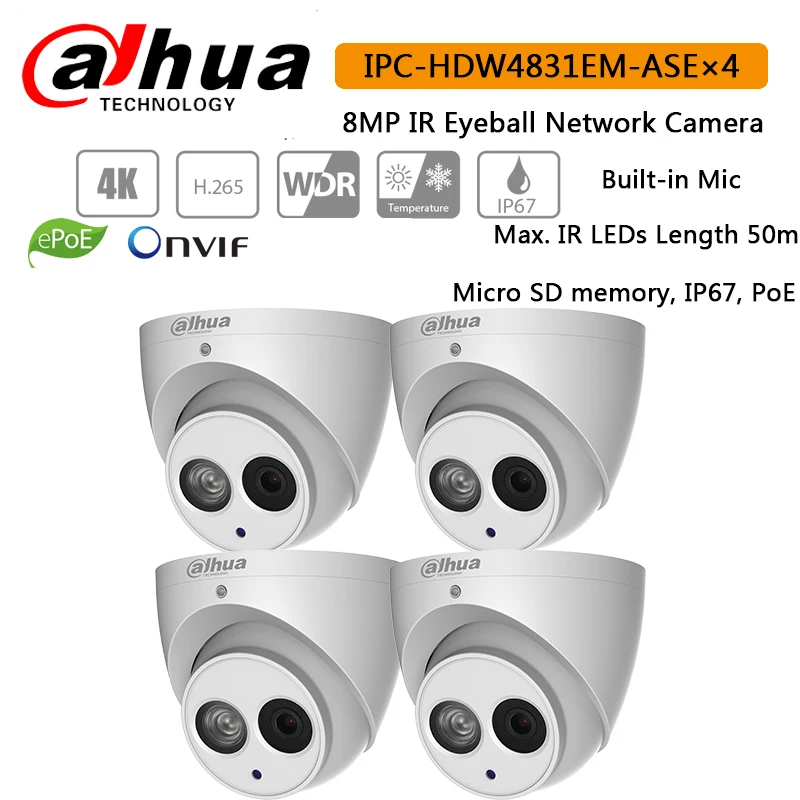 IPC-HDW4831EM-ASE 8MP H.265 POE IP67 IR 50m купольная ip-камера сетевая камера с логотипом - купить по