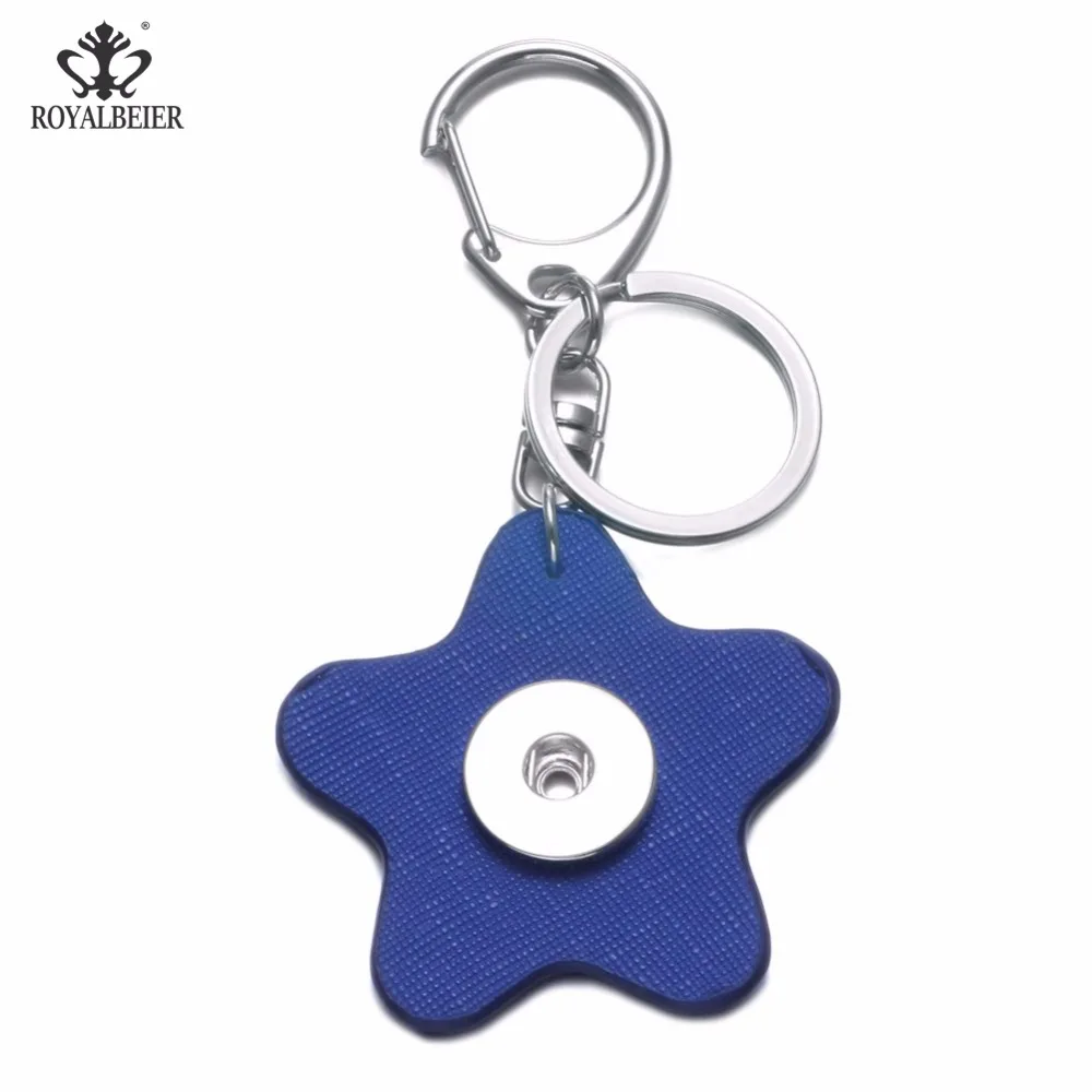 

RoyalBeier Fashion DIY Key Chains PU Leather Star Fit 18mm Snap Button Keychain Jewelry For Men Women Car Keyrings 8 Color