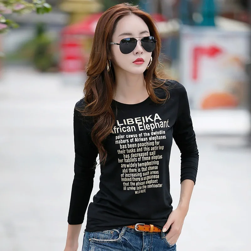 Новинка 2019 женская футболка с длинным рукавом футболки для женщин хлопковые
