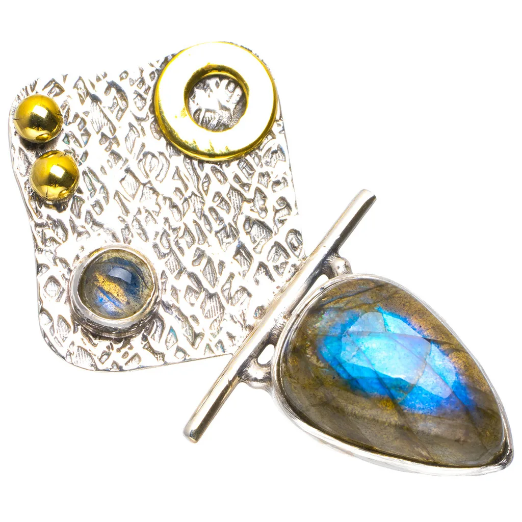 Натуральный двухтонный голубой огненный Лабрадорит ручной работы уникальный