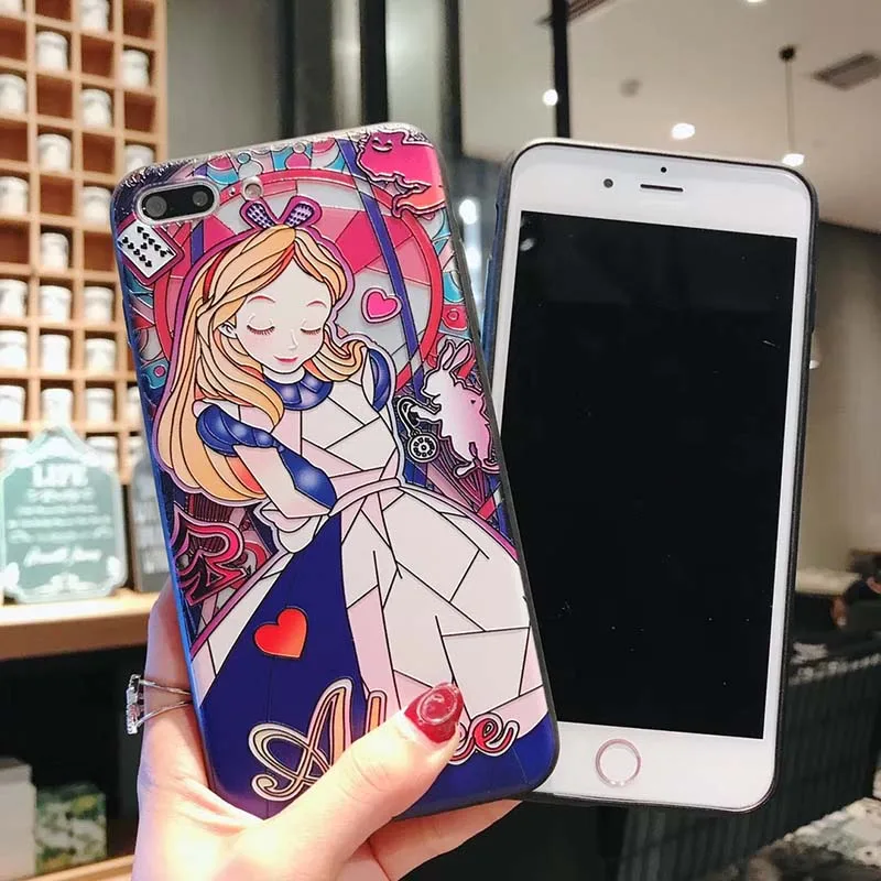 Ретро рельефный чехол для iphone X 7 plus 8 милый мультфильм Алиса Рапунцель Жесткий ПК 6