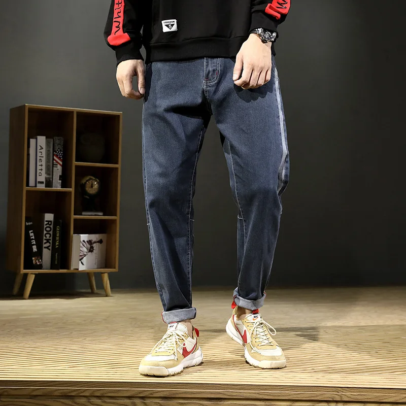 Autumn Winter Men Jeans Harem Pants Thick Loose Spliced Straight Denim Fashion Stretch High Quality Male Washed | Мужская одежда