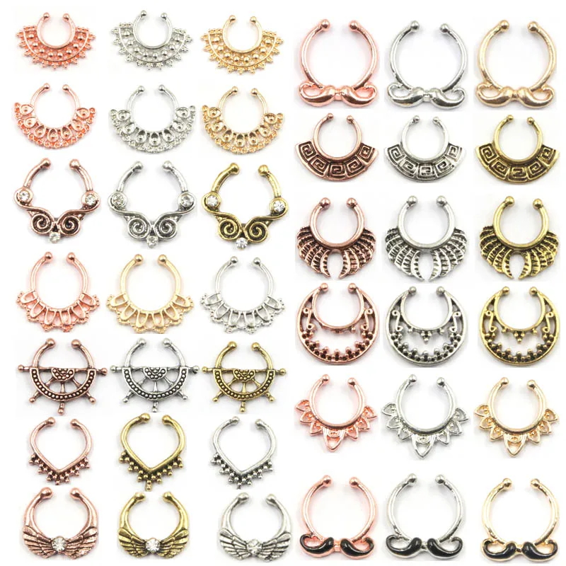 100 шт. в новом летнем стиле розовое золото Поддельные кольца для носа зажим