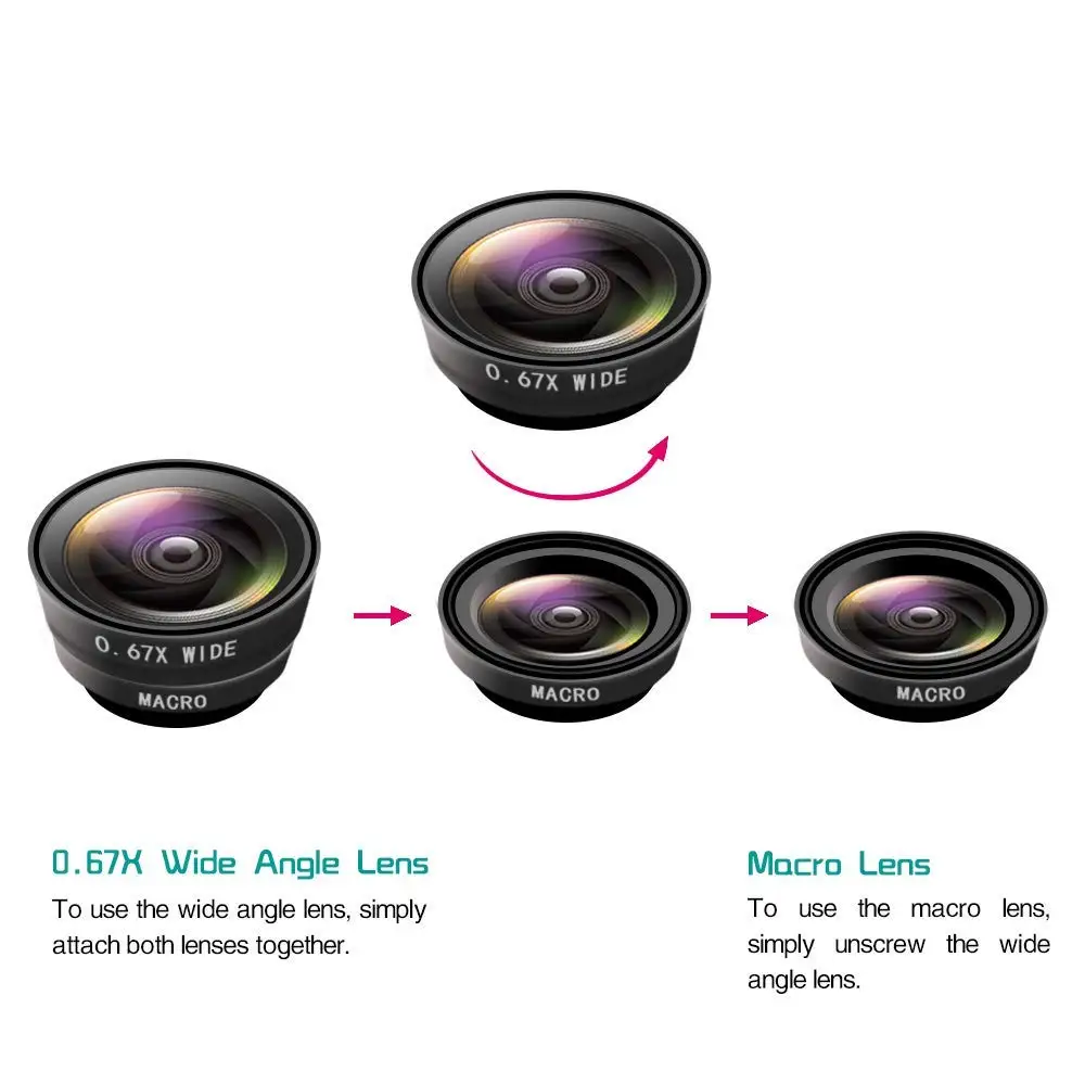 Ascromy 3в1 широкоугольный Макро телефон камера lentes рыбий глаз смартфон объектив наборы для iPhone 7 XR рыбий глаз Lentes объектив на телефон