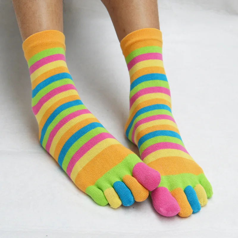 yellow Модные носки с пятью пальцами для девочек Calcetines, повседневные Мягкие хлопковые носки с пальцами, цветные женские полосатые носки Sokken - Цвет: yellow