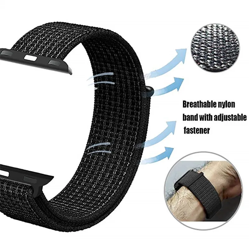 Сменный нейлоновый ремешок для apple watch band 4 44 40 мм мягкий спортивный дышащий iWatch 3 2 1