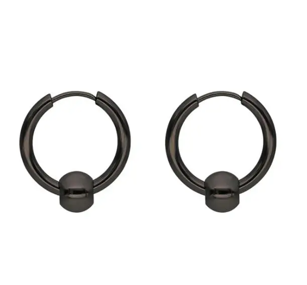 black ball SaYao 2 Pieces Stainless Steel Hoop Earring Skull Cross Tassel Chain Ear Earrings Huggie Earring Jewelry Helix Tragus Boy Men - Окраска металла: black ball