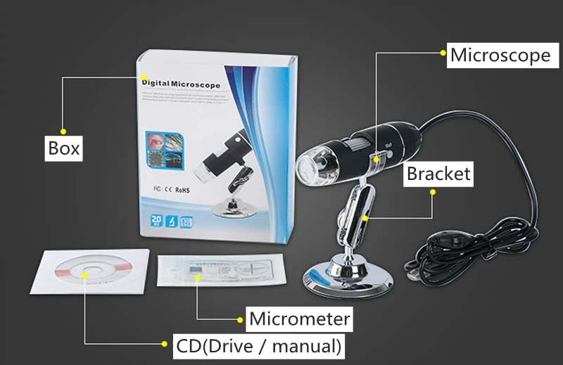 Цифровые микроскопы 6 светодиодов USB микроскоп 1000X 1600X функция масштабирования 640x480 стерео микроскоп