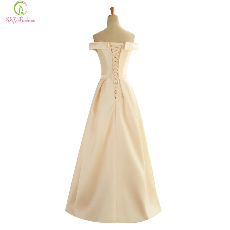 Женское вечернее платье SSYFashion простое длинное банкетное с открытыми плечами в