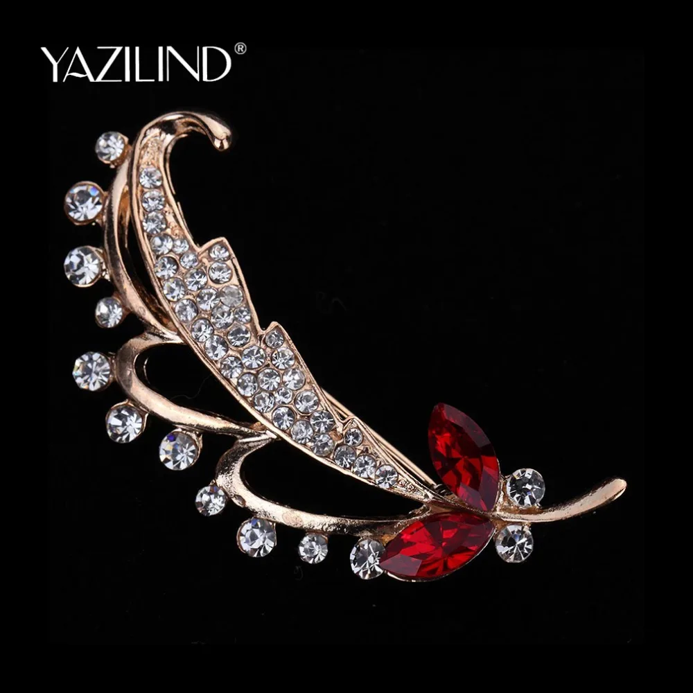 Модные ювелирные изделия Винтажная брошь золотого цвета Листья Хрустальная