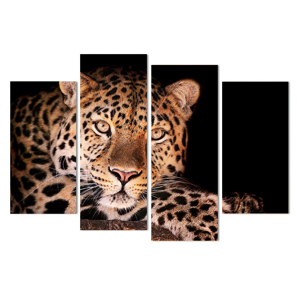 HD в рамке современные настенные художественные холсты 4 шт./набор леопардовые