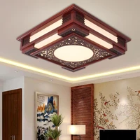 vintage chinese living room carving red wood led ceiling lamp home deco bedroom square acrylic ceiling light fixture ac220v