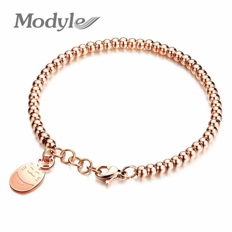 Modyle Lucky Cat кулон браслеты женские бисером из нержавеющей стали розовое