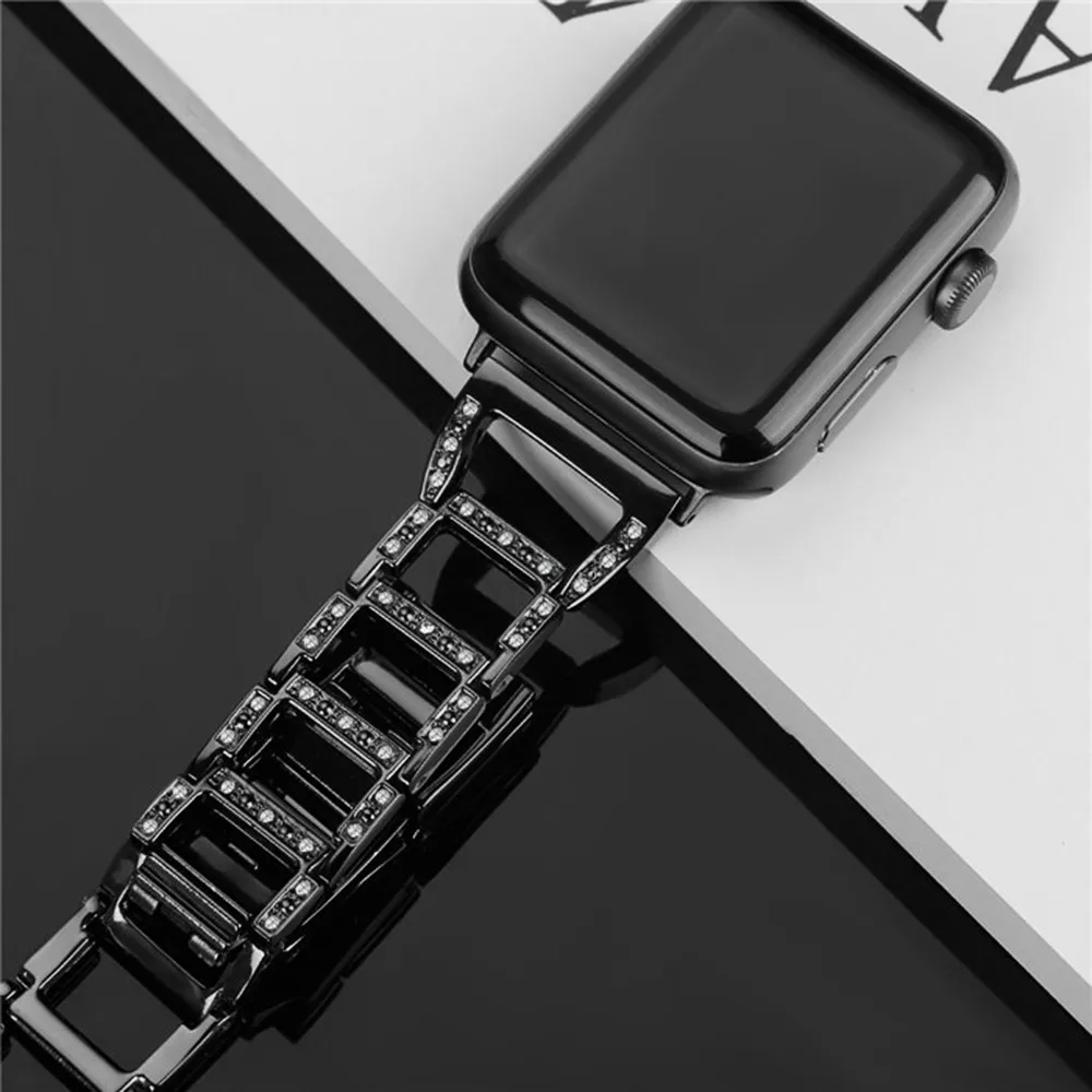 Женские часы со стразами ремешок для наручных часов Apple Watch, версии браслет Series 5 4 3 2 диапазона Для женщин Мода ремень Металлические звеньевые 40/44 мм, 38 мм/42 мм аксессуары