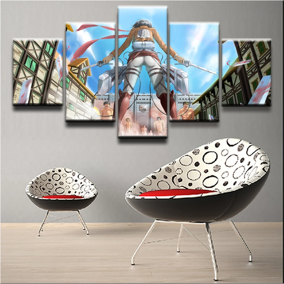 Картина на холсте домашний декор картины 5 шт. атака Титанов анимация настенные