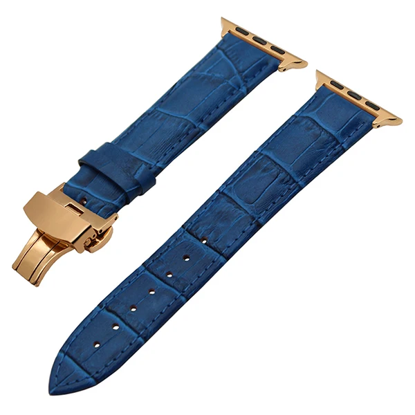 Blue RG Croco ремешок из натуральной кожи для часов iWatch Apple Watch Series 5 4 3 2 1 40 мм 44 мм 38 мм 42 мм ремешок с застежкой-бабочкой браслет - Цвет ремешка: Blue RG