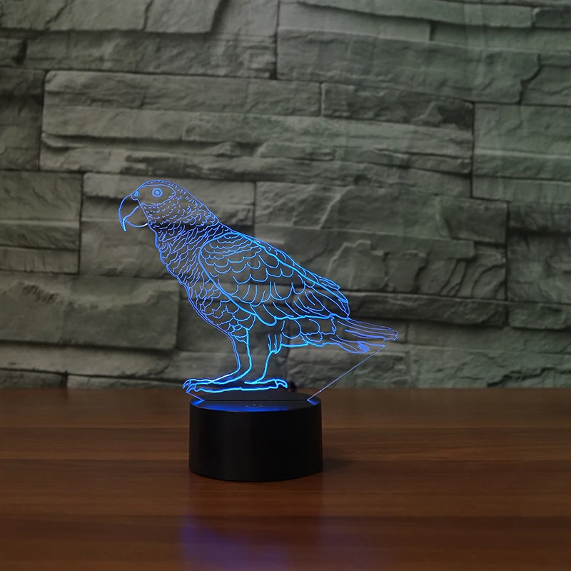 3d лампа в виде попугая Budgerigar 7 цветов Светодиодные ночные лампы для детей