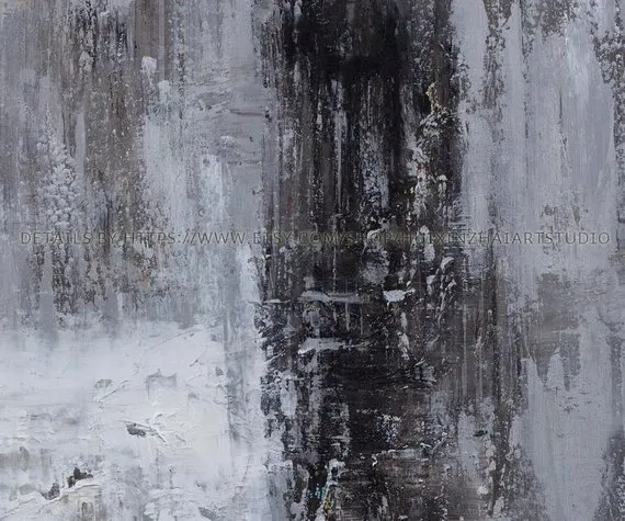 Large original abstract oil painting Contemporary Art Hand-painted wall decor Black white Oil grey large art | Дом и сад