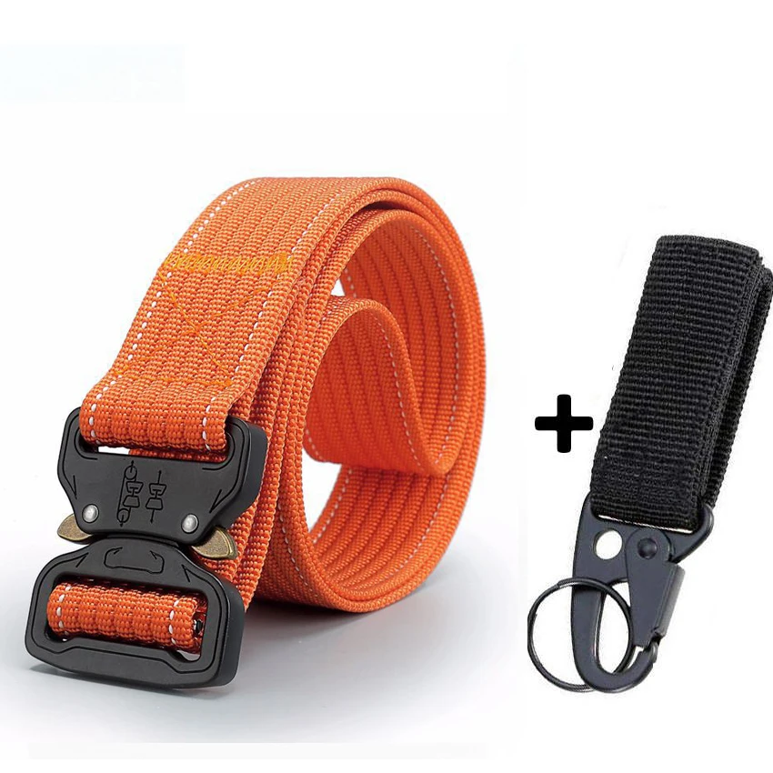 Orange Match Belt 10 цветов, военный инвентарь, черный ремень, мужские тактические дизайнерские ремни для джинсов, брюк, нейлоновый ремень, Холщовый пояс с металлической пряжкой - Цвет: Orange Match Belt