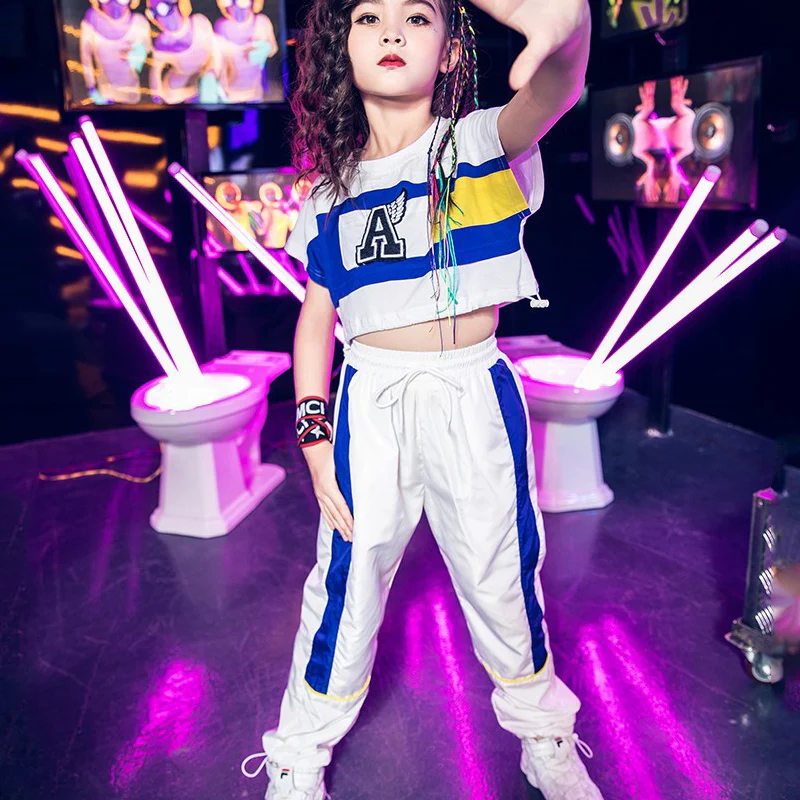 Джазовые танцевальные костюмы для девочек клетчатые топы штаны Детский костюм в