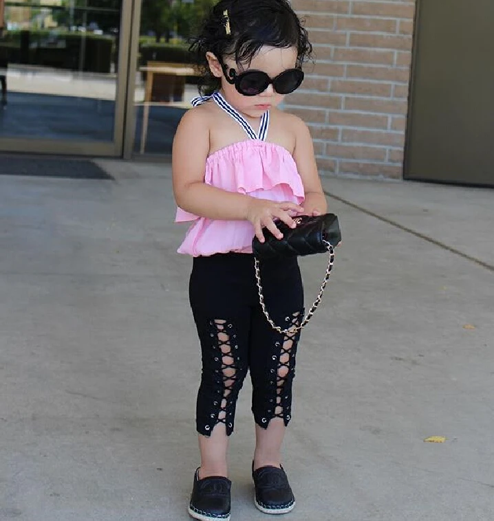 Топы для девочек брюки без рукавов джинсы с вырезами повязка на голову одежда