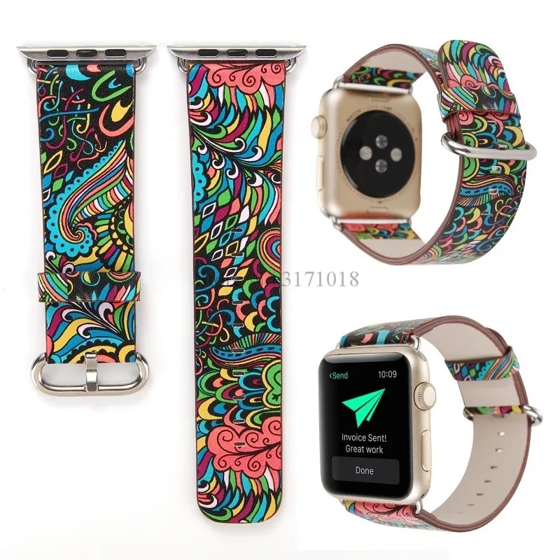 Ремешок из искусственной кожи для Apple Watch 38 мм 42 40 44 ремешок серии 1/2/3 с цветочным