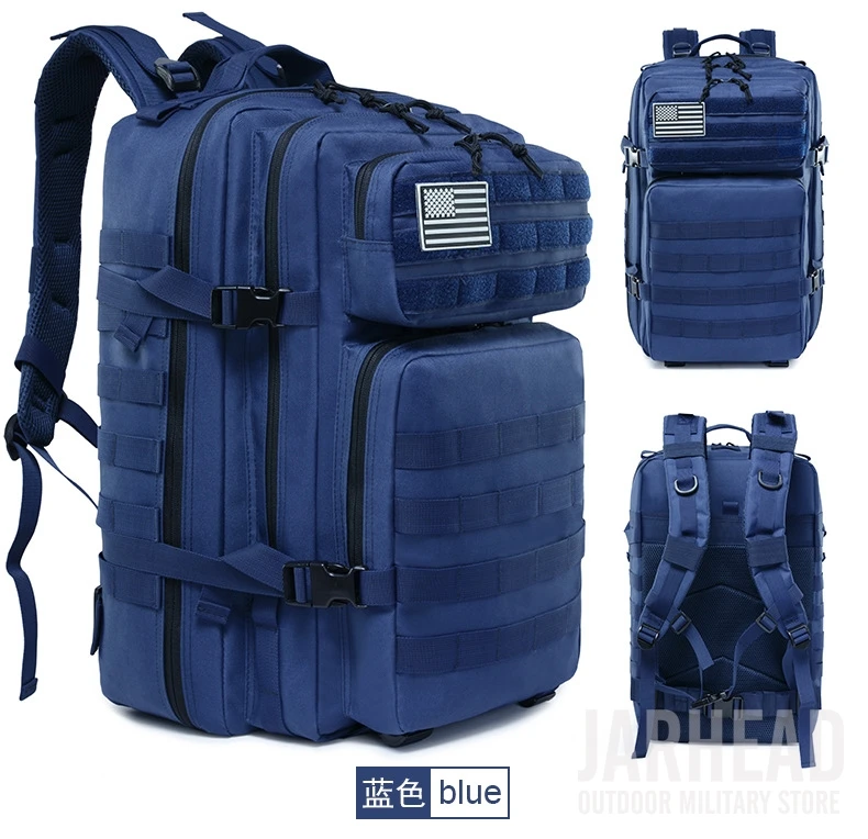 Темно-синий Тактический штурмовой рюкзак 3P EDC Molle, мужской рюкзак для занятий спортом на открытом воздухе, альпинизмом 45L, охотничьей походной Оксфордской сумкой