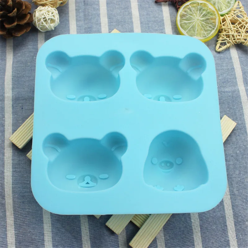 3 шт./компл. Cartton Bear Blue 4 отверстия силиконовая форма для торта 3D Ручная работа Cupcake