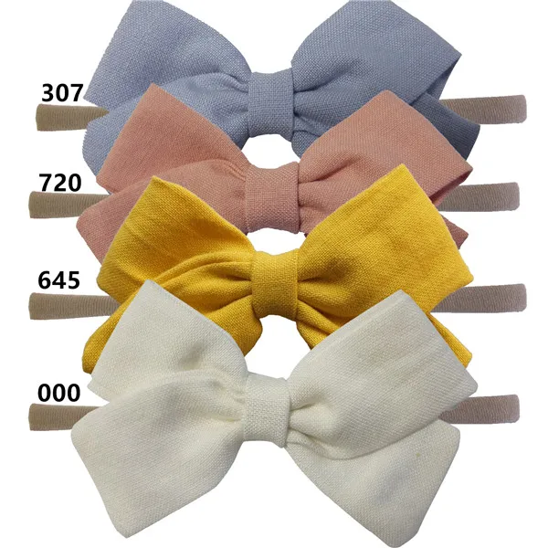Solid color Set 1 4 предмета, детское платье для девочек ткань банты, повязки на голову бант для волос резинки для волос для девочек Мягкая тонкая нейлоновая повязка на голову из хлопковой ткани, с бантом женские аксессуары для волос - Цвет: Solid color Set 1