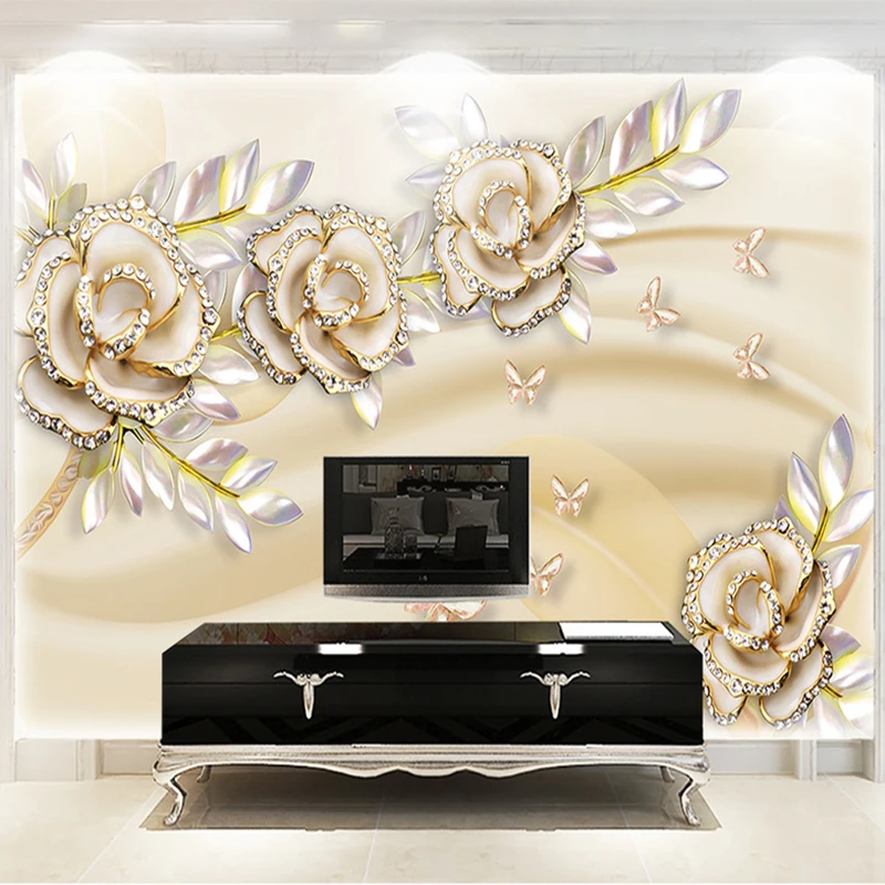 Пользовательские обои в европейском стиле с золотыми листьями розы для стен 3 D