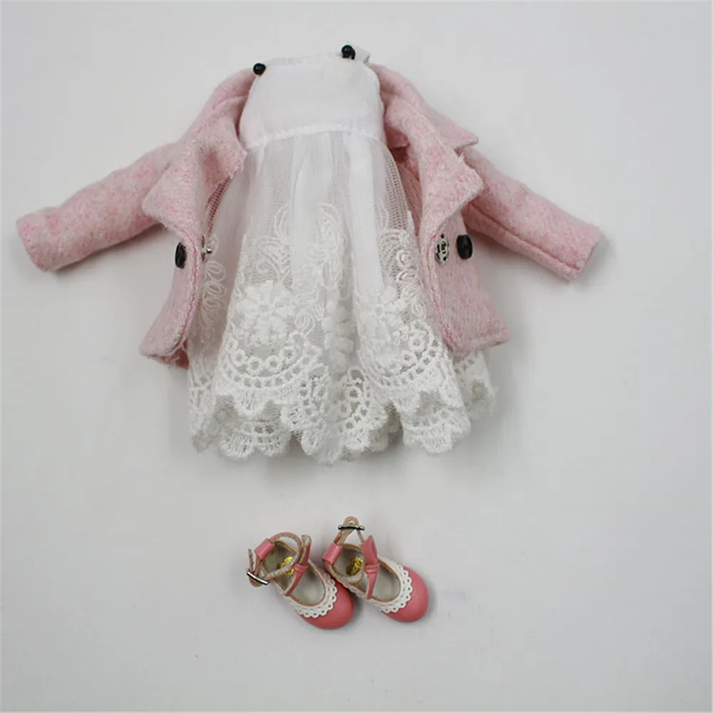Одежда DBS для куклы 1/6 bjd licca Azone ICY 2 шт. кружевное платье розовое пальто подарок