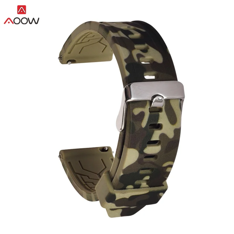 army AOOW универсальный ремешок для samsung gear S2 S3 Huami Amazfit Quick Release камуфляж резиновый силиконовый спортивный ремешок браслет - Цвет ремешка: army