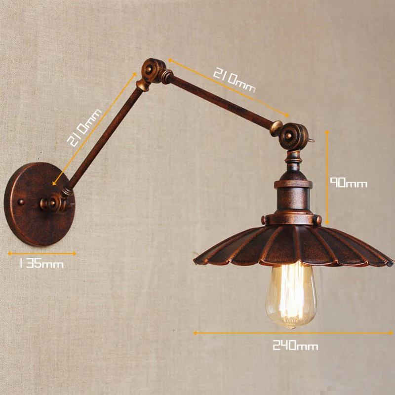 

industrial Portuguese style antique rust wall lamp/swing arm wall lighting for workroom/Bathroom Vanity 2 applies arm Tornado