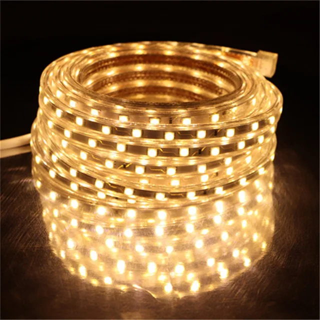 SMD 5050 AC220V Светодиодные ленты гибкий светильник 60 светодиодный s/m Водонепроницаемый светодиодный лента светодиодный светильник с Мощность штекер Адаптер длиной 1 м/2 м/3M/5 M/6 M/8 м/9 м/10 м/15 м/20 м - Испускаемый цвет: Warm White