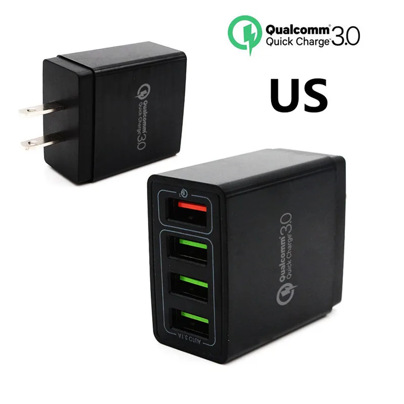 Высокое качество 4 Порты и разъёмы USB Зарядное устройство QC/3,0 ЕС/США телефона дорожное настенное зарядное Зарядное устройство s Быстрая зарядка для iphone huawei адаптер быстрой зарядки Ipad Tablet - Тип штекера: US  Not Cable Black