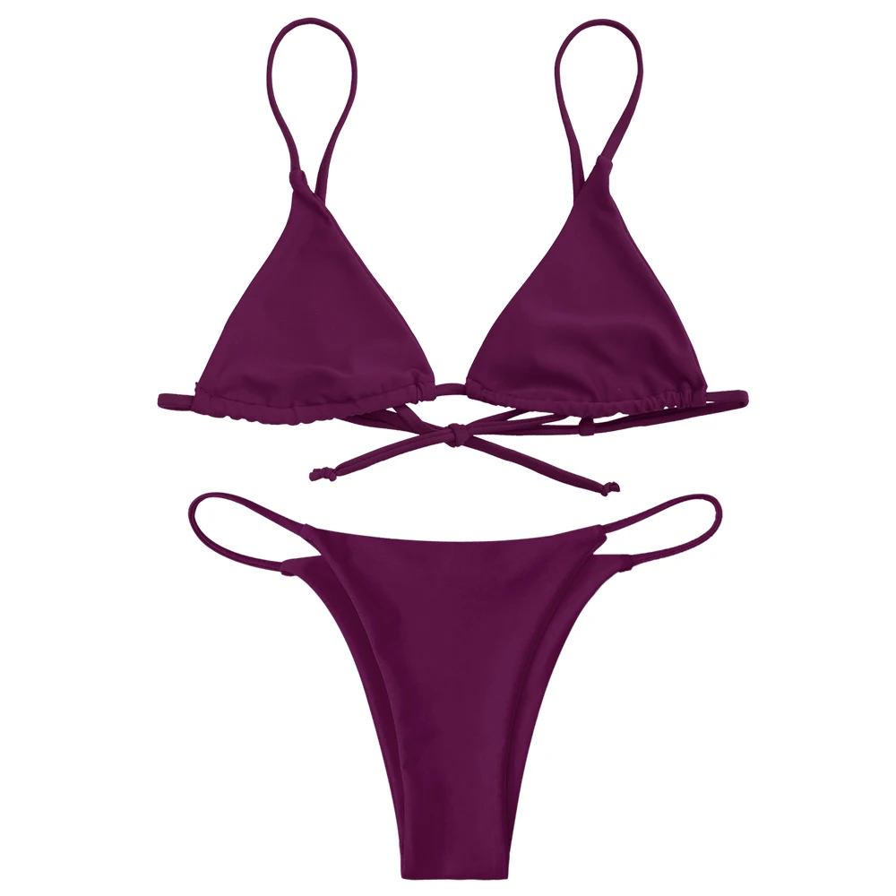Purplish Red ZAFUL, новинка, купальник для женщин, Cami Bralette, стринги, набор бикини, сексуальный, низкая талия, на тонких бретелях, женский купальник, стринги, Biquni - Цвет: Purplish Red