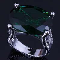 valuable huge oval egg green cubic zirconia silver plated ring v0572