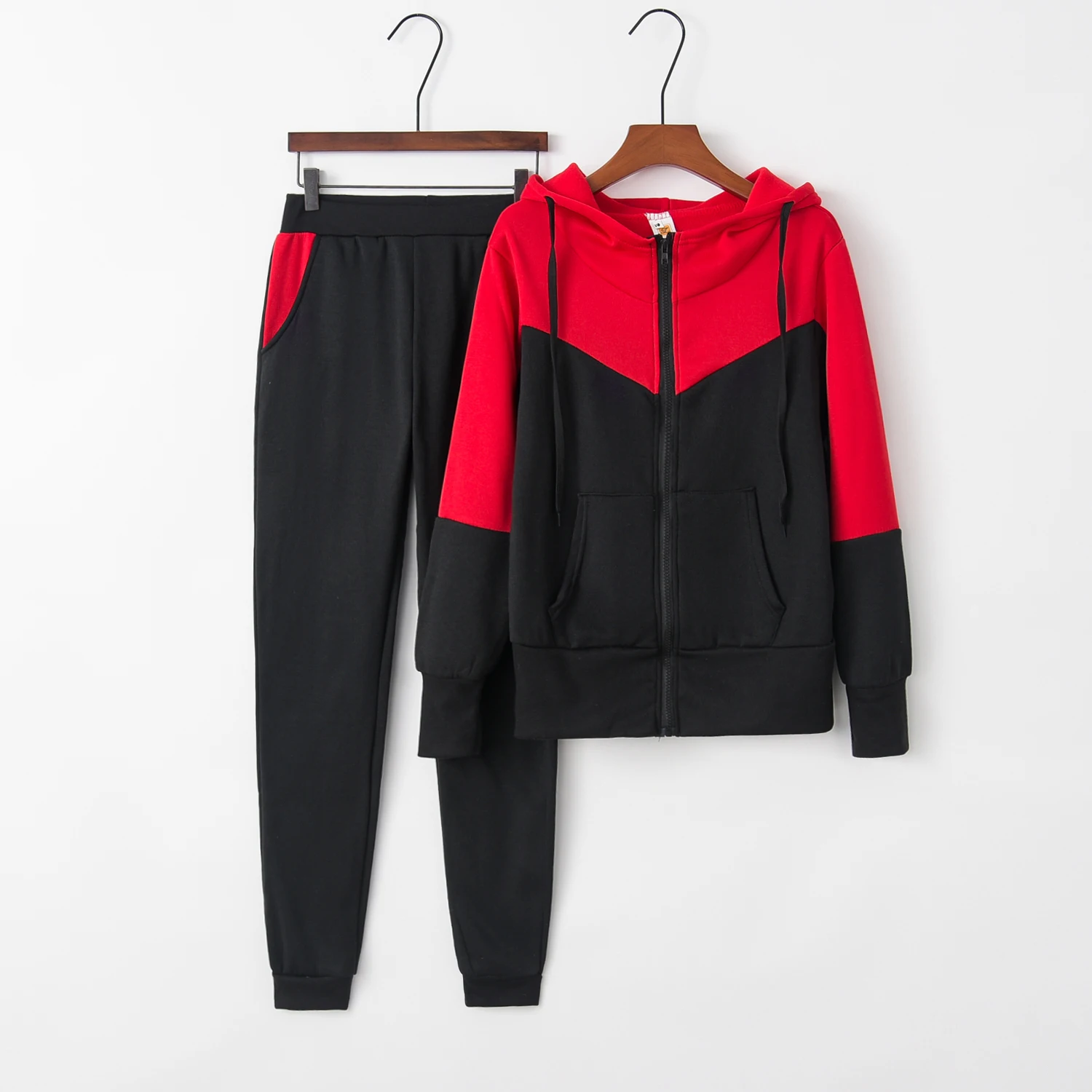 Red Новинка Зимы arrvial спортивный костюм, худи, свитшот для женщин harajuku Женская куртка на молнии брюк 2 шт. красные, синие желтый - Цвет: Red