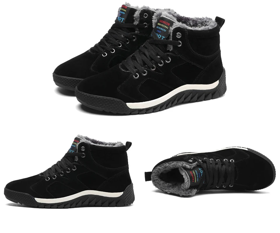 VESONAL коровья замша зимние теплые меховые мужские зимние ботильоны для мужчин повседневная обувь взрослые кроссовки качественная прогулочная резиновая обувь G03