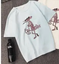 Розовая пантера полосатая футболка 2019 летняя женская Харадзюку Свободные