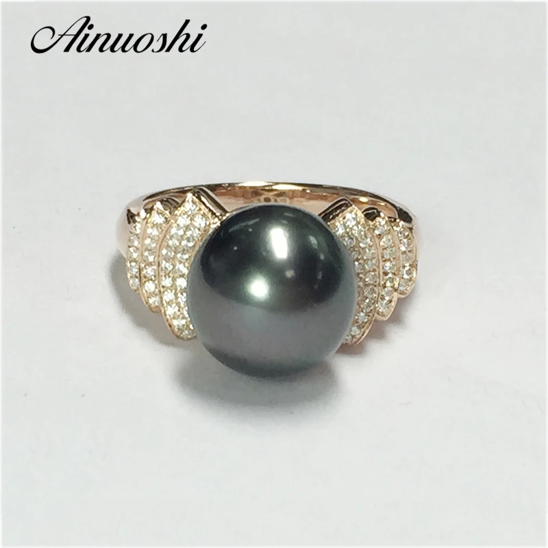 AINUOSHI, 925 пробы, серебряное, желтое, золотое, Женское Обручальное кольцо, черный культивированный жемчуг, Таити, 10 мм, жемчуг, юбилей, кольца для влюбленных