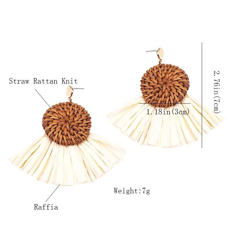 Женские серьги-гвоздики из рафии ротанга | Украшения и аксессуары