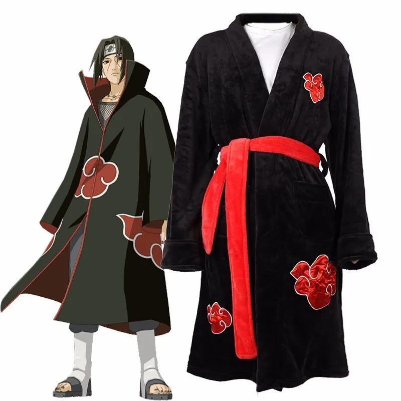 Аниме Наруто Косплей халат Akatsuki Учиха Итачи Фланелевая Пижама для взрослых унисекс зимняя теплая одежда для сна кимоно халат