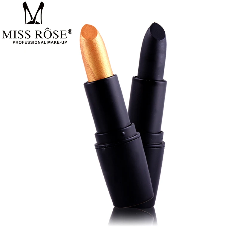 Матовая блестящая помада MISS ROSE черного и золотого цвета водостойкая легкая в