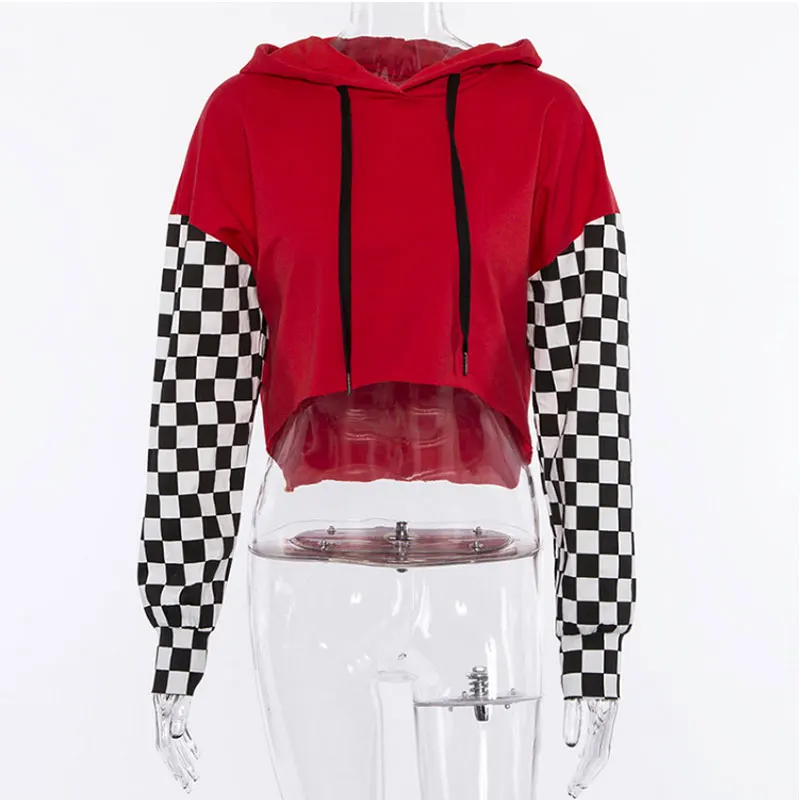 Женская укороченная Толстовка Apperloth черная клетчатая контрастных цветов с